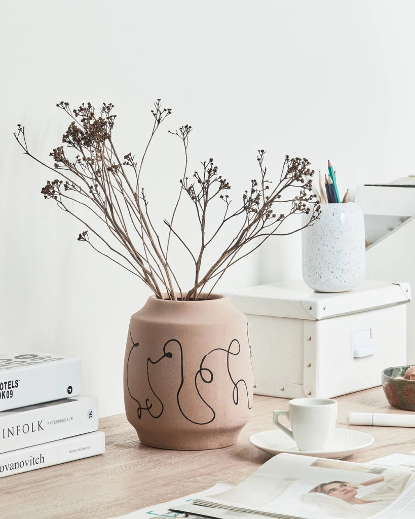 Vaso per fiori Sabbia Beige Gres Motivo astratto Decorazione per interni Pezzo Design moderno Impermeabile