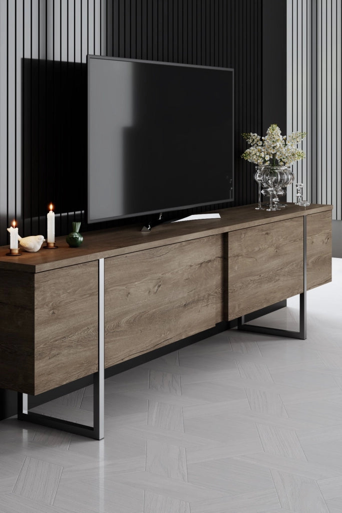 Porta TV in legno "Luxe" - 180 x 30 x 50 cm - NoceArgento