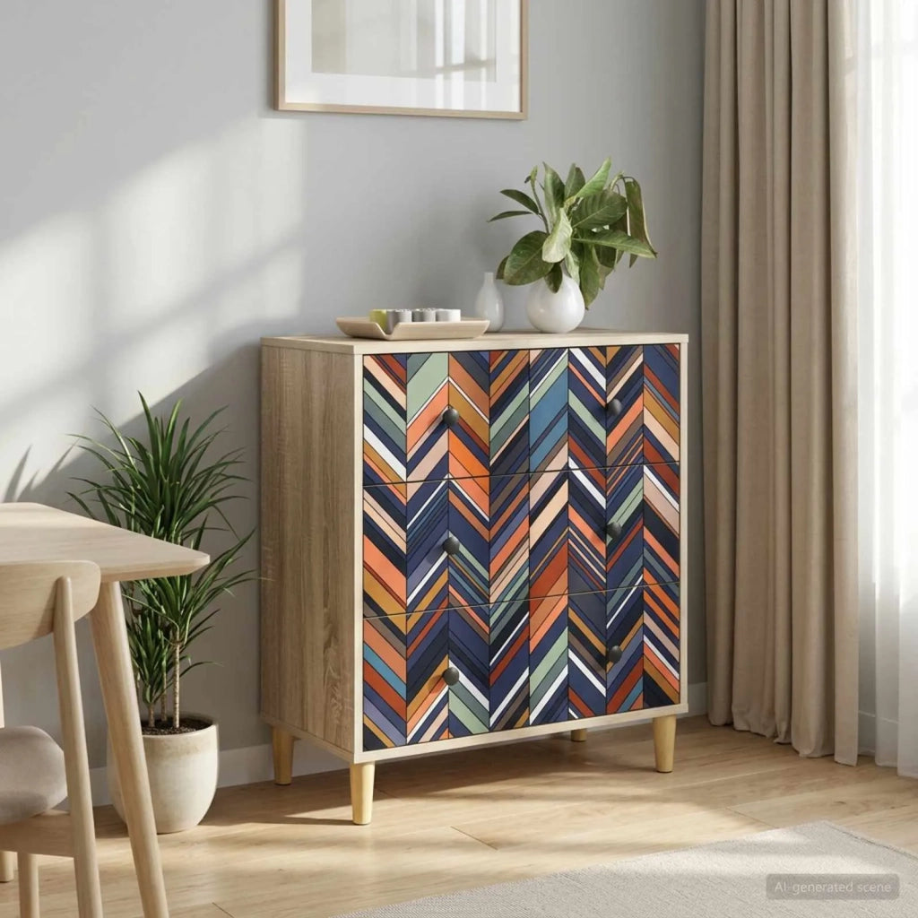 Cassettiera OMMEN Stampa geometrica 66 x 36,5 x 75 cm Sonoma 8007359
