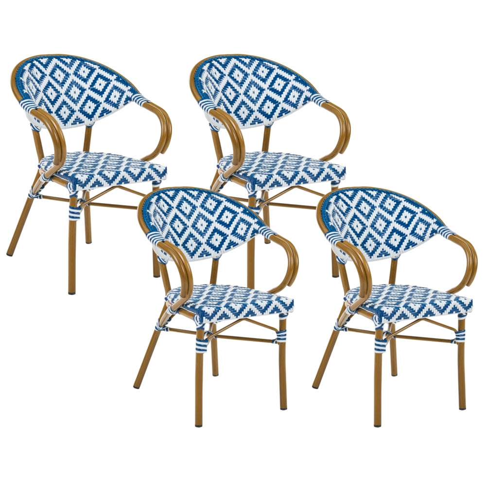 Set di 4 sedie da giardino in Rattan  blu e bianco con struttura in alluminio