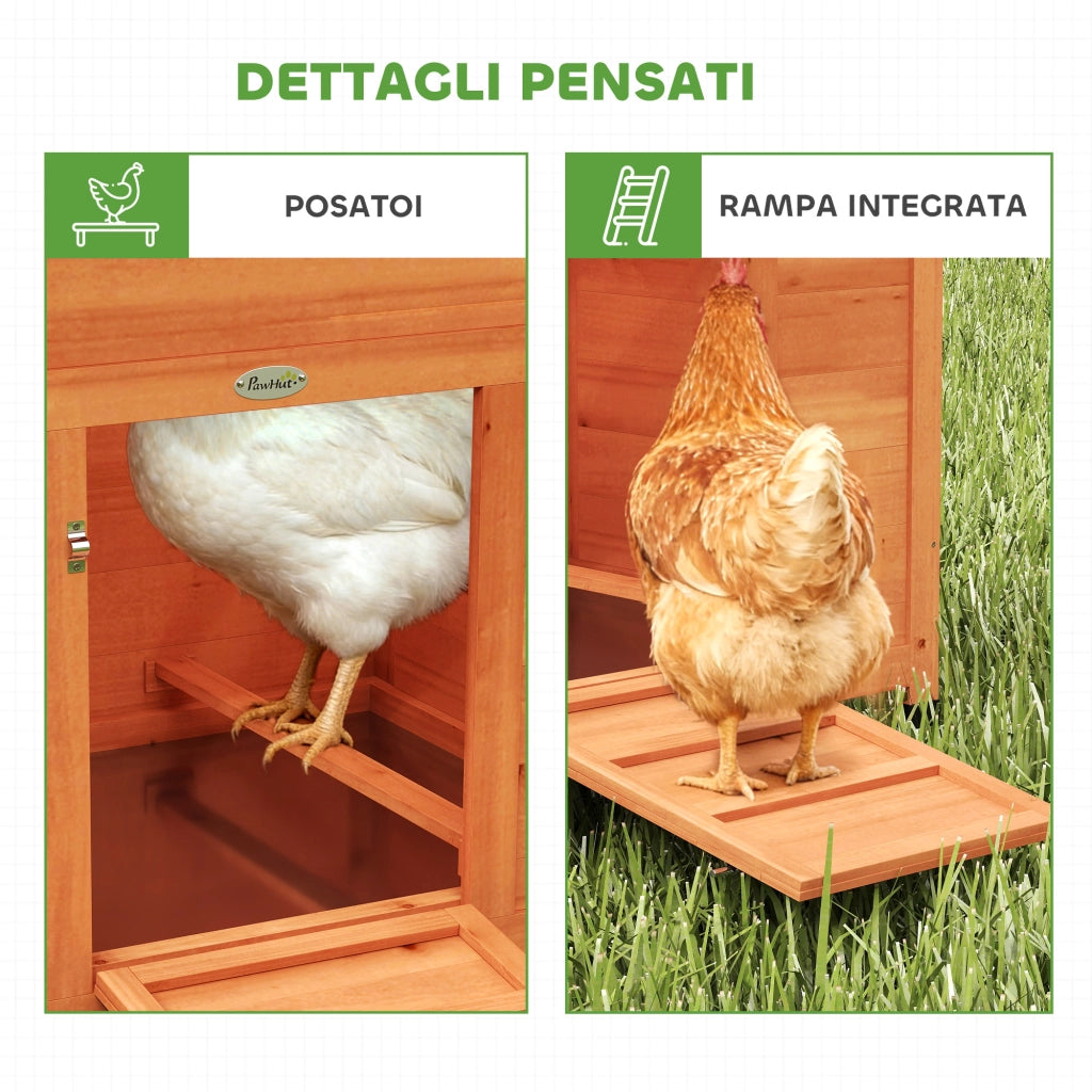 Pollaio 113,5x67,5x95,5 cm con Nido Tetto Impermeabile Vassoio Estraibile 2 Trespoli Rampa e Finestra in Legno Arancione