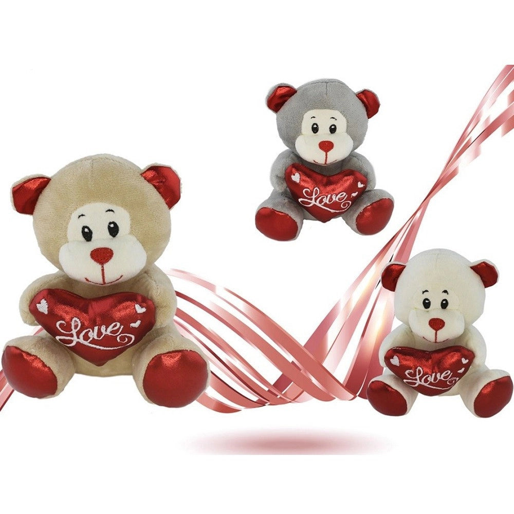 Trade Shop - Peluche Orsetto Con Cuore Scritta Love Lamè 16 Cm San Valentino 3 Col.ass. 93635 -