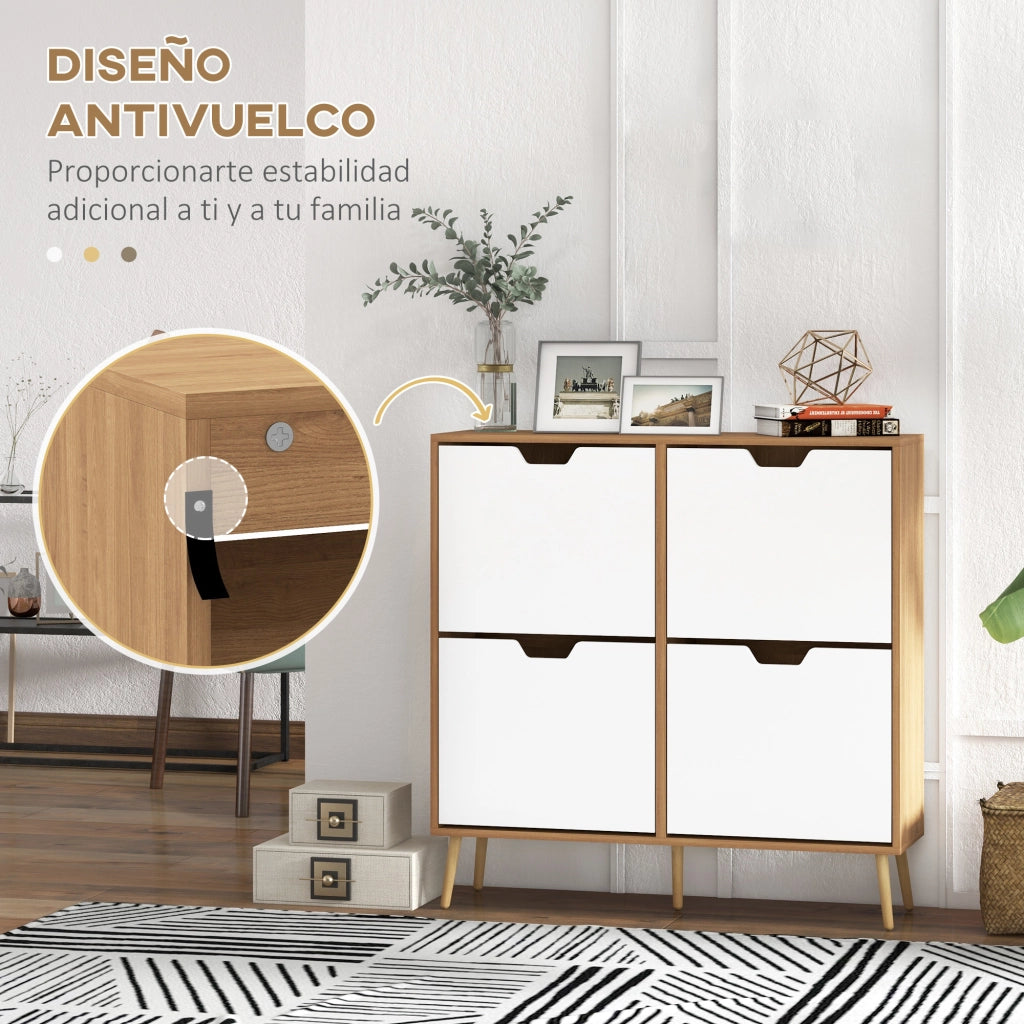 Scarpiera con 4 Cassetti e Ripiani Regolabili ¨C Zephmum ¨C 95x26x95 cm Legno Naturale