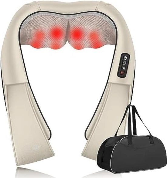 Cuscino massaggiante wireless - Cuscino massaggiante - Cuscino massaggiante collo e schiena - Cuscino massaggiante collo - 40,5 x 18,21 x 18 cm - Beige