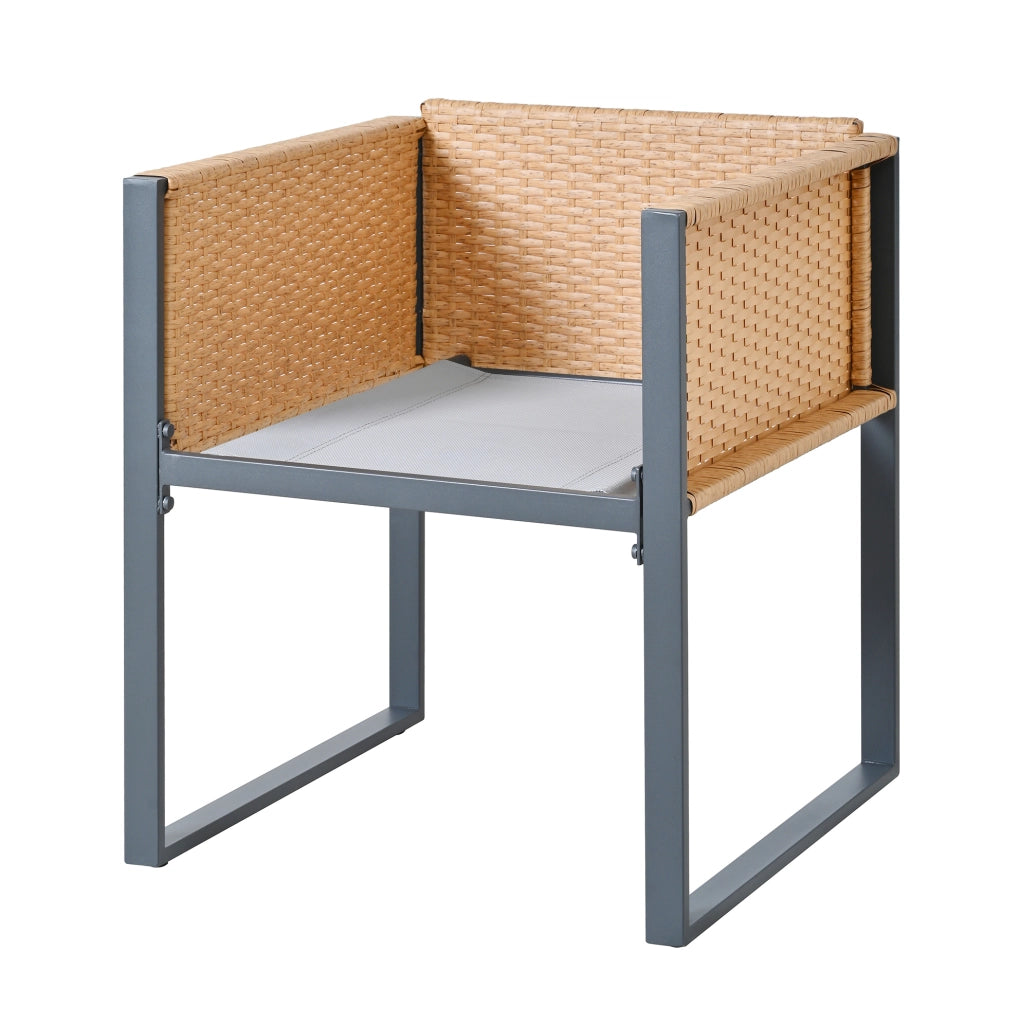 Set da pranzo da esterno in rattan PE con tavolo in vetro temperato e 6 sedie; nero e marrone