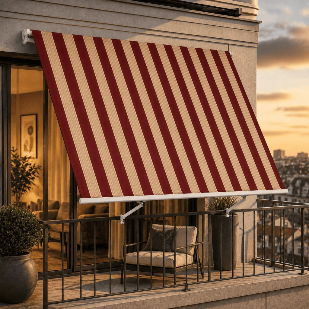 Tenda Parasole Avvolgibile Con Argano Manuale Telaio In Alluminio Copertura In Poliestere 280G Schermo UV Riparo Visivo Per Balcone Terrazzo Portico E Ambienti Esterni 295x250x50 Cm Rosso E Beige