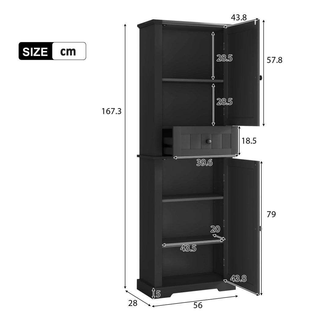 Mobile da bagno con 2 ante; 1 cassetto e ripiani regolabili - per bagno - nero