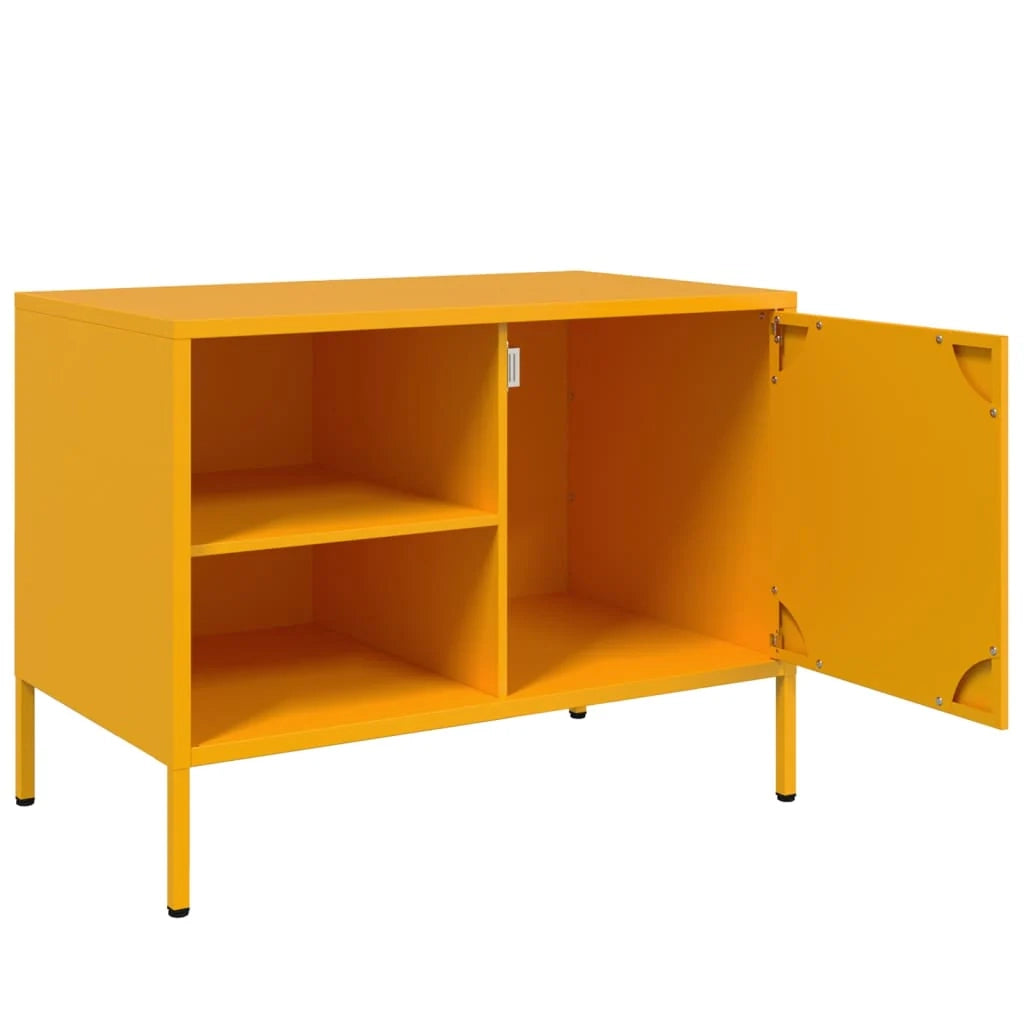 Mobile TV multimediale scaffale TV credenza mobile TV sala da pranzo soggiorno camera da letto 2 pezzi giallo senape 68 x 39 x 50,5 cm acciaio giallo 02_0028635