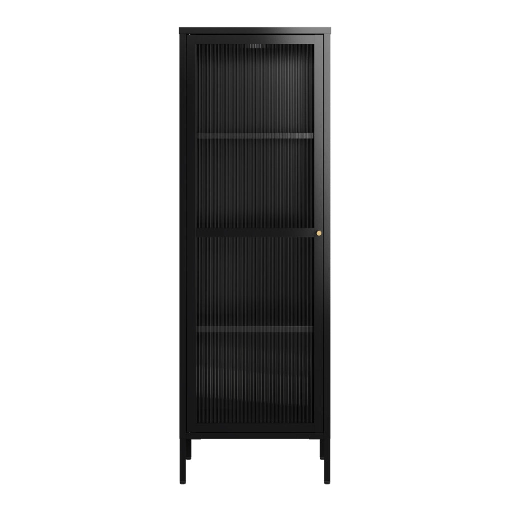 Armadio a Vetrata Säkylä con 4 Scomparti 150 x 50 x 35 cm in Acciaio - Nero [en.casa]