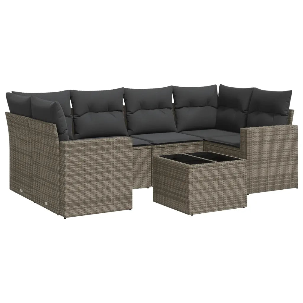 Set Divani da Giardino 7 pz con Cuscini Grigio in Polyrattan 3251057