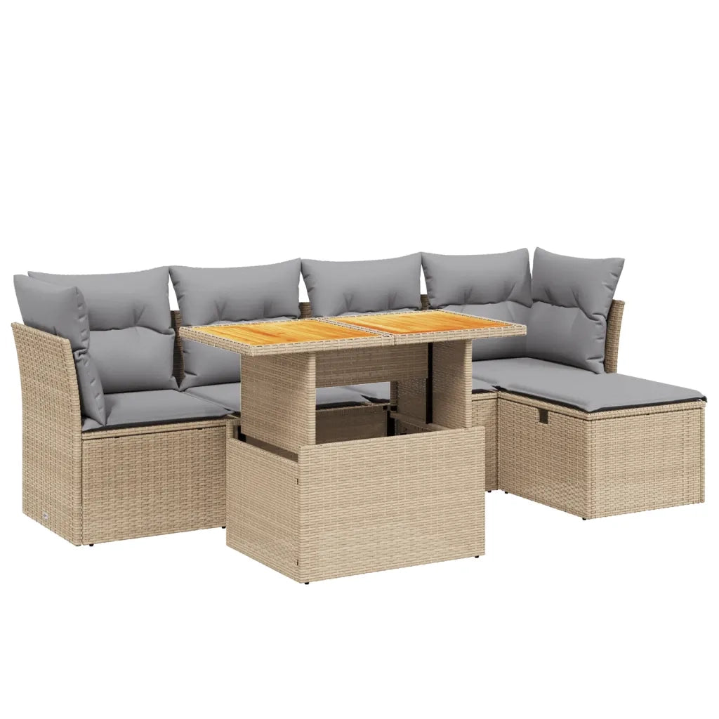 Set Divano da Giardino 6 pz con Cuscini Beige in Polyrattan