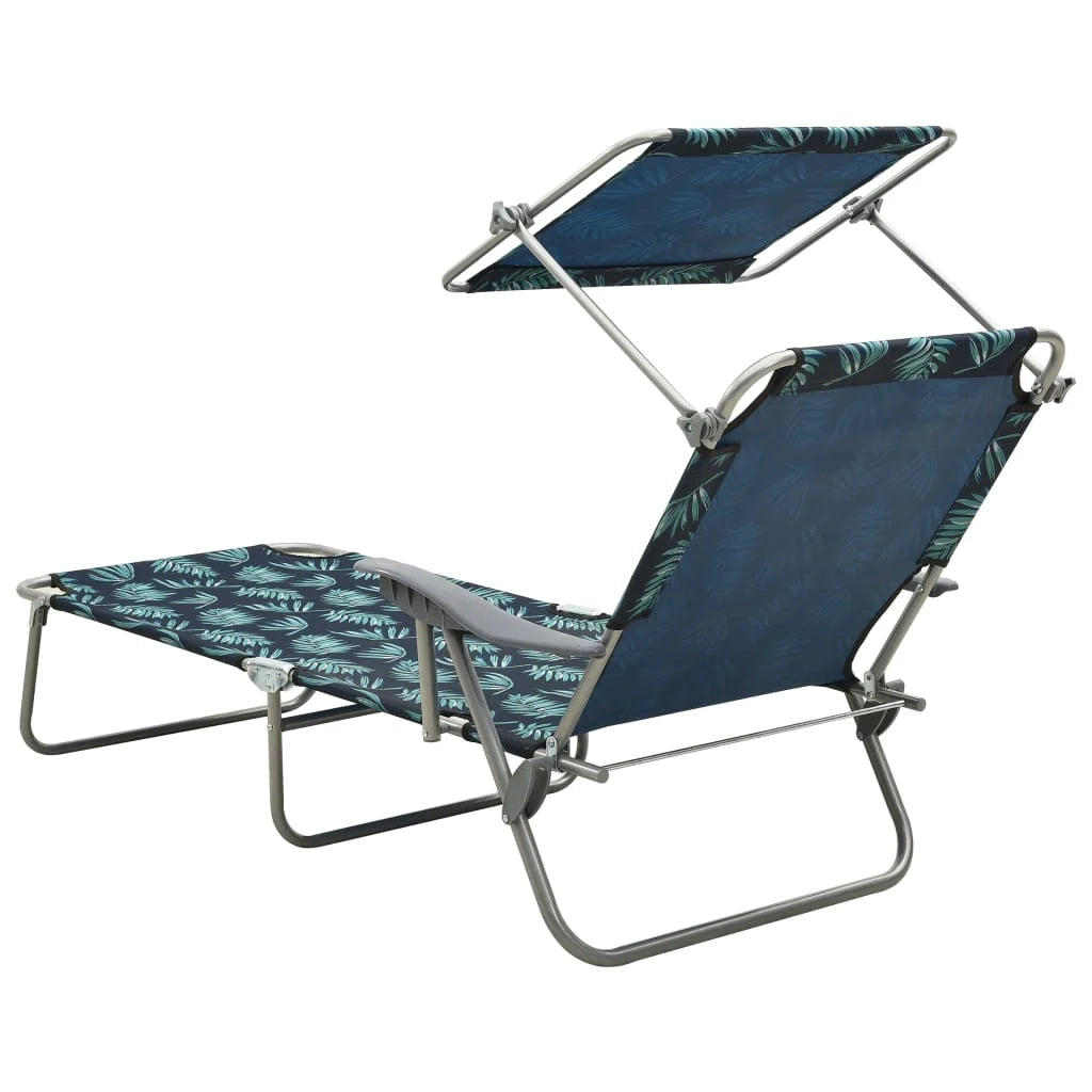 Lettino prendisole sedia a sdraio lettino prendisole letto da giardino mobili da esterno per patio con tettoia in acciaio motivo a foglie 02_0012266