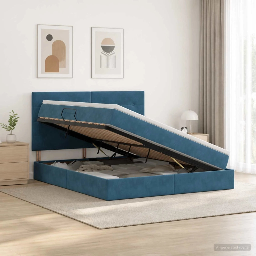 Letto con contenitore LED e materasso Blu Scuro 180 x 200 cm 3460150