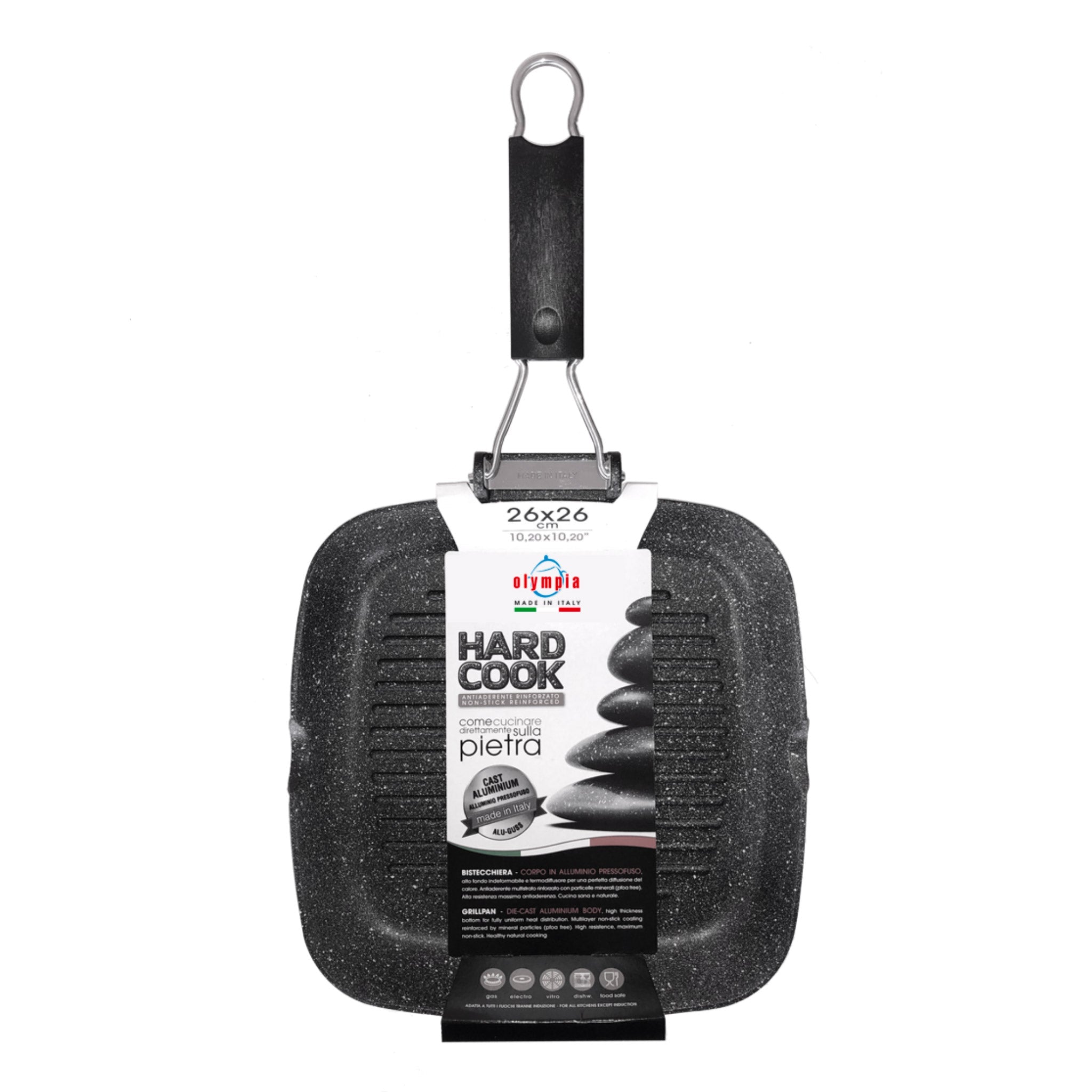 Bistecchiera Antiaderente 1 Manico 26x26 cm Olympia Hard Cook