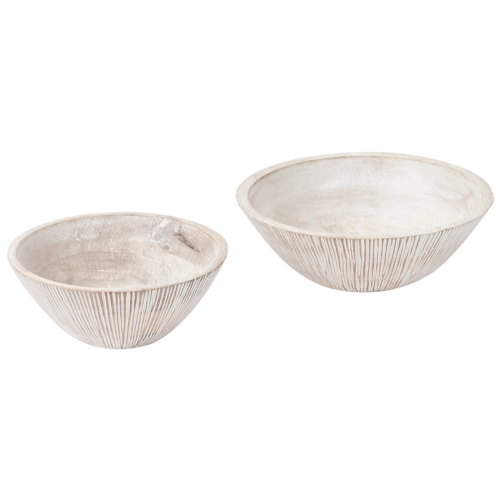 Set di 2 ciotole per frutta in legno di mango fatte a mano in stile moderno marrone chiaro