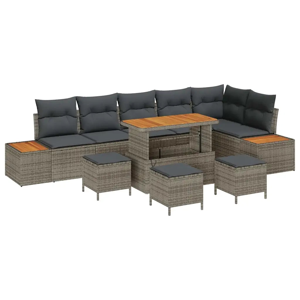 Set Divano da Giardino con cuscino 10 pcs Grigio Poly Rattan 3364893