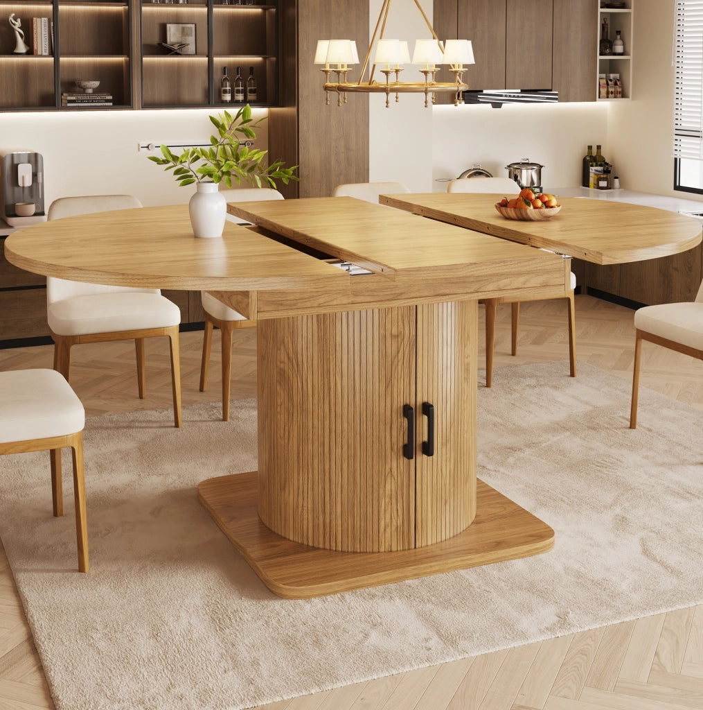 Tavolo da pranzo allungabile con vano contenitore, MDF e metallo