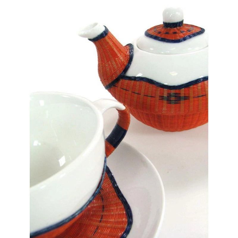 Teiera con tazza decoro bambù arancionetazza e teiera