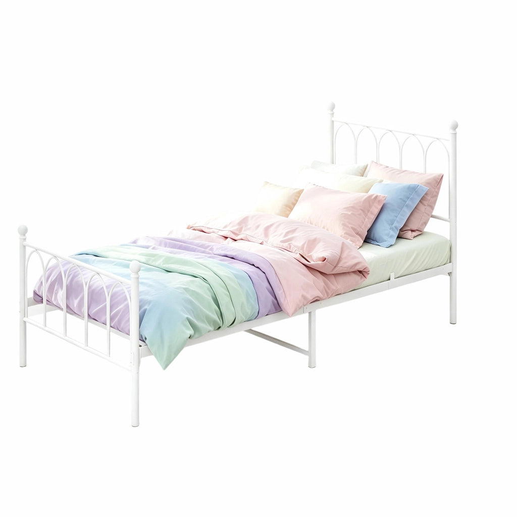 Letto singolo 90x200 cm in acciaio con rete a doghe e spazio sottoletto; bianco