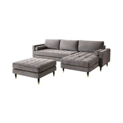 Divano angolare KOLIRI grigio con pouf – Divano design in velluto con struttura in legno massiccio