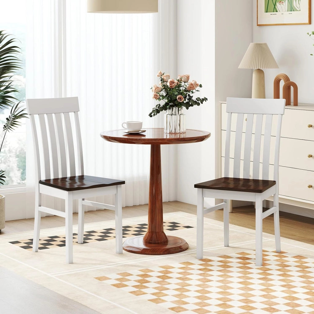 Set di 2 Sedie da Pranzo, Sedie da Cucina senza Braccioli con Schienali Alti a Doghe, Sedute Concave e Gambe in Legno di Hevea, per Sala da Pranzo e Soggiorno, Portata 150 kg (Noce)