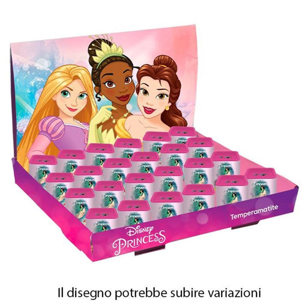 Trade Shop - 24pz Temperamatite Latta Quadrato Doppio Foro Principesse Scuola Regali Bambine 961426 -
