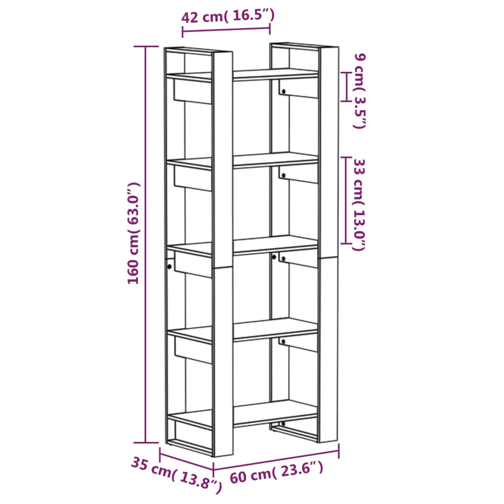 Libreria Divisorio-Scaffale per Libri-Mobile di Stoccaggio Marrone ambra 60x35x160 cm Legno Massello
