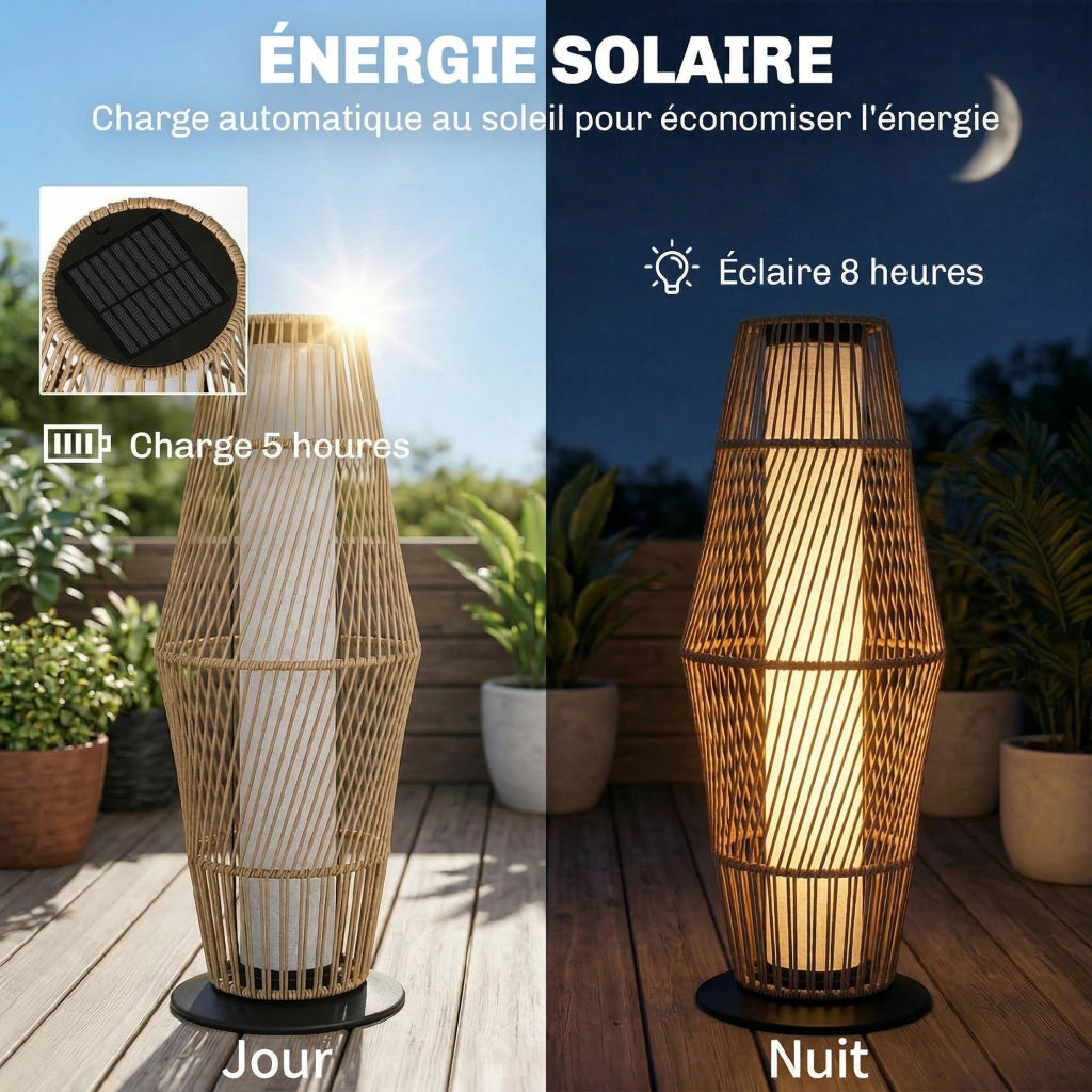 Lanterna Solare da Esterno in Resina Intrecciata ¨C zephmum ¨C Sabbia 26x26x68cm