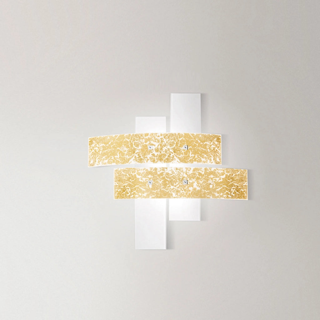 Plafoniera Lara piccola in vetro bianco con dettagli foglia oro 70x70cm, 2 luci E27, IP20, max 2x70W, stile moderno, lampadine escluse