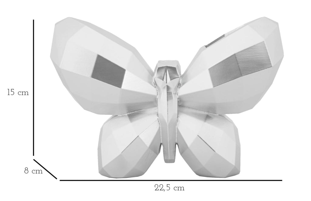 Vaso Butterfly Silver 22,5x8x15 cm in Resina Argento