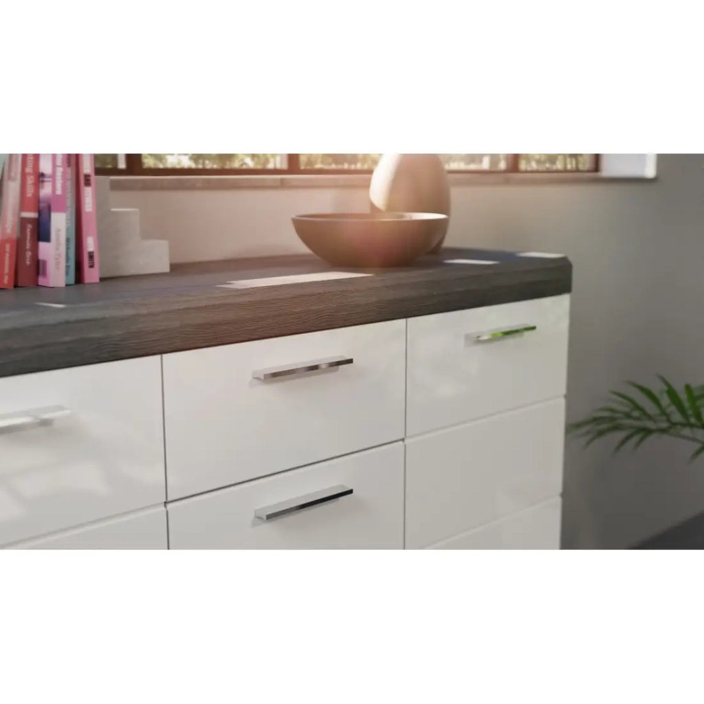 Buffet SCOTT – 4 porte e 4 cassetti – Grigio scuro e bianco – 165x85x37 cm