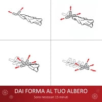 Albero di Natale Artificiale 150cm con Fibre Ottiche e 21 Luci LED, Decorazioni a Forma di Fiocco di Neve, Verde