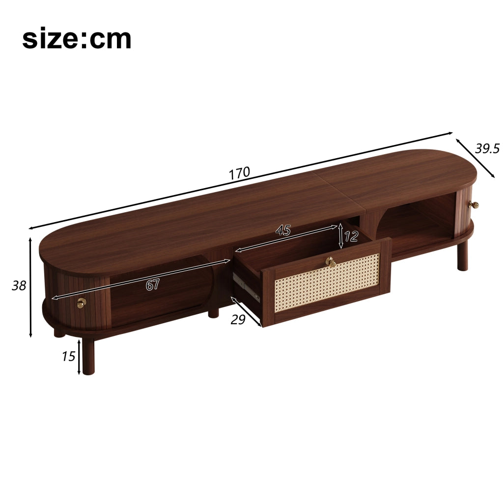 Mobile TV con 2 Ante Scorrevoli e 2 Cassetti in Rattan; Stile Naturale; Soggiorno; in Pannelli; 170??39;5??38 cm