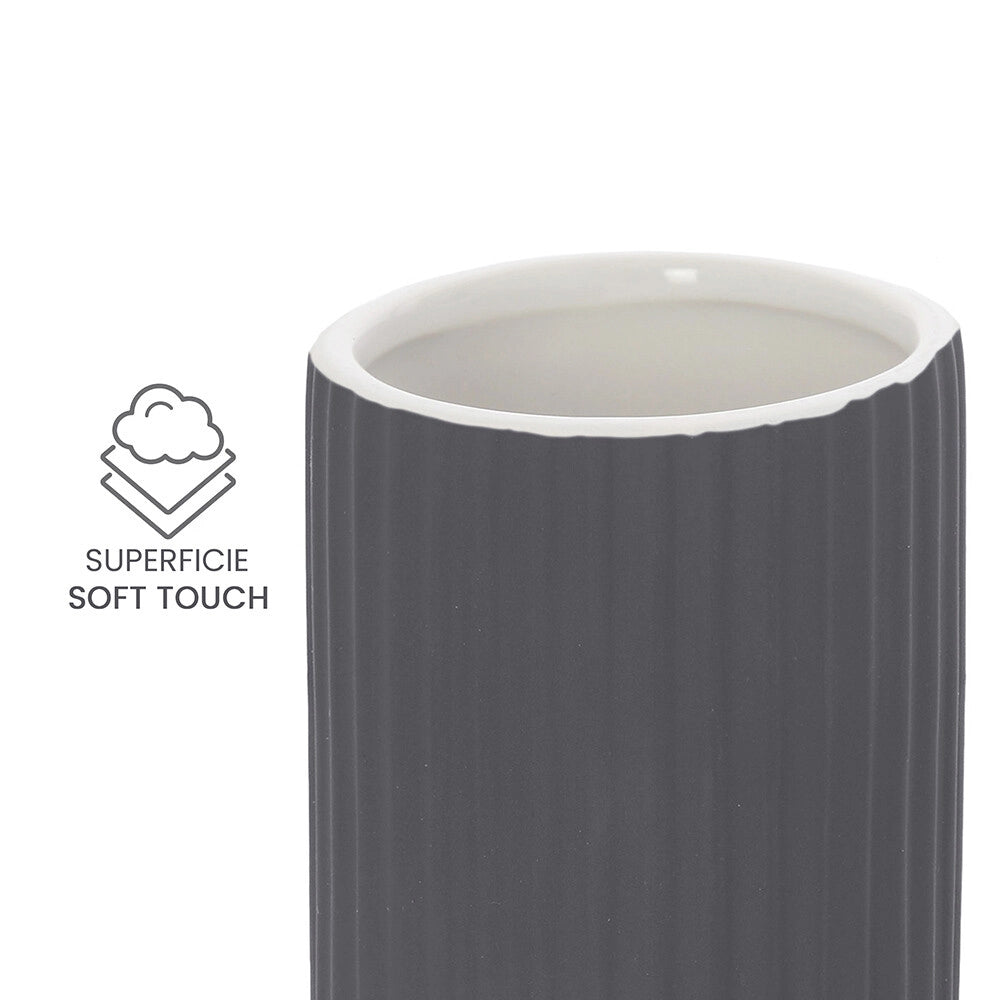 Set accessori bagno in ceramica grigio con dispenser sapone e due portaspazzolini Spring