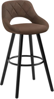 Sgabello da Cucina/Bar per Colazione, Sgabello Alto con Poggiapiedi e Schienale, Sedile in Tessuto Tecnico+Gambe in Legno, Marrone Scuro, BH291dbr-1
