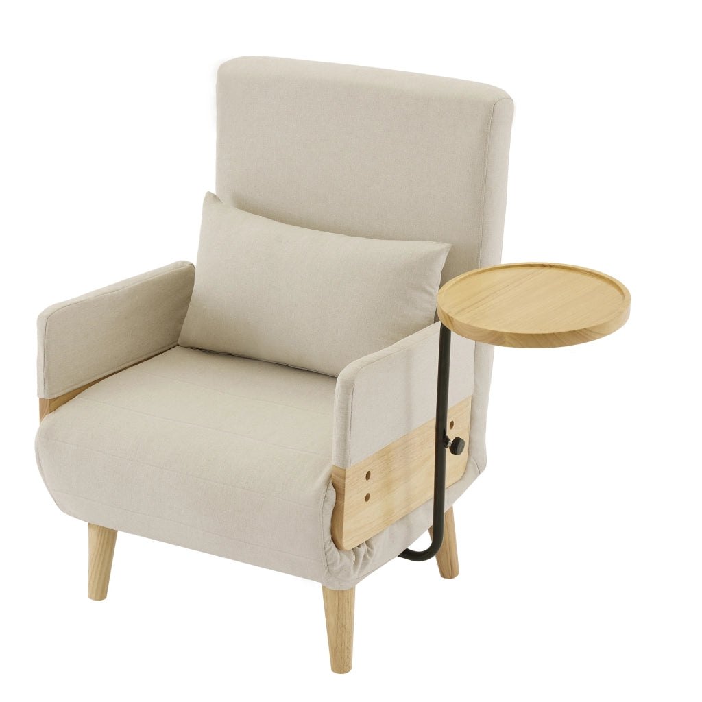 Poltrona convertibile 3 in 1 con schienale reclinabile a 6 posizioni; cuscino; vassoio girevole; in lino beige 88 Ã— 74.5 Ã— 66 cm