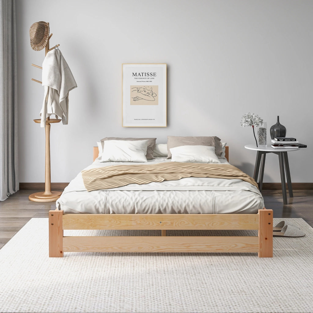 OKWISH Letto Singolo 140×200 cm con Testiera e Rete a Doghe, senza Materasso, in Legno Massello, Naturale