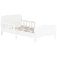 Letto per Bambini 3-8 Anni Basso con Sponde Laterali e Bordi Lisci, in Legno, 143.5x74.2x54 cm, Bianco