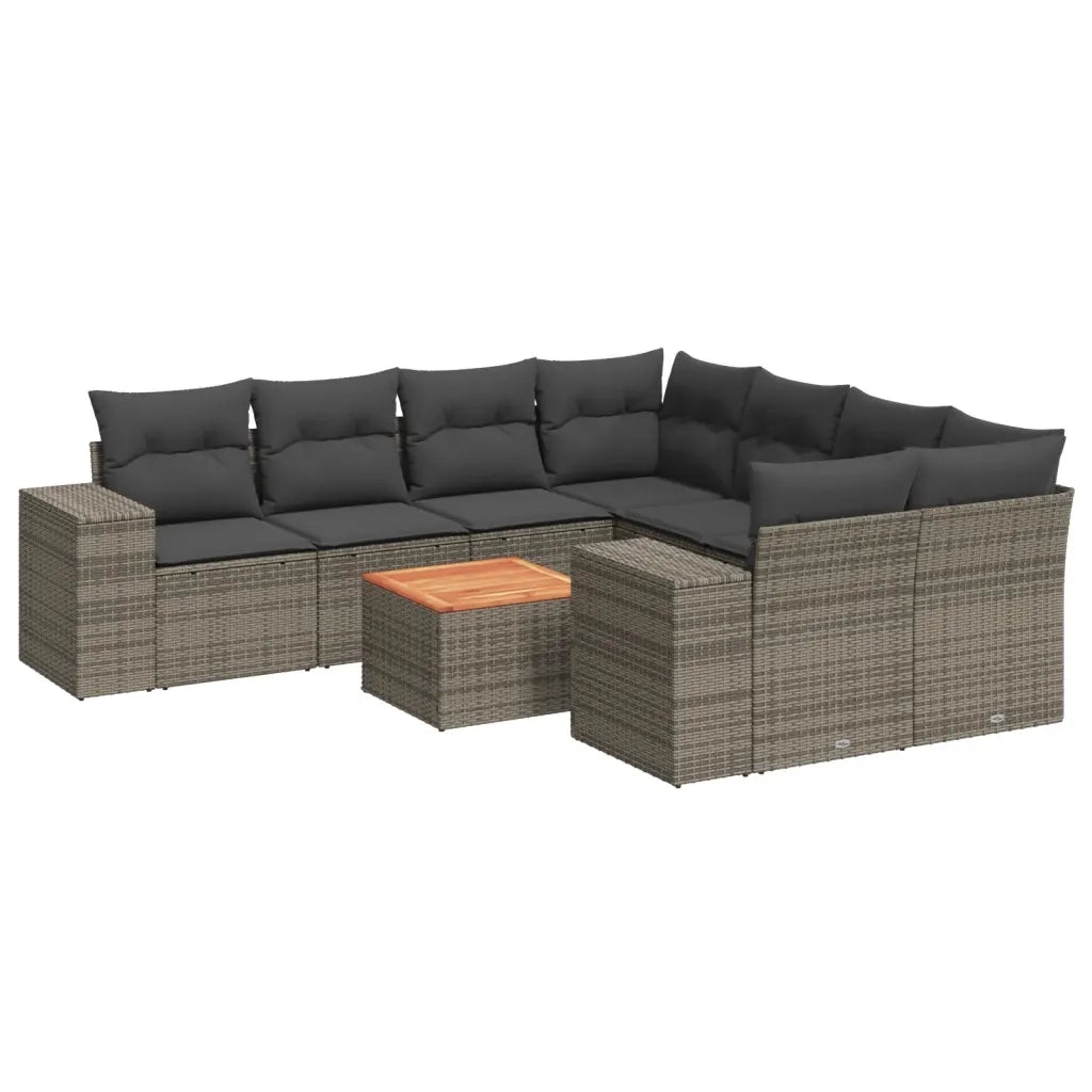 Set Divano da Giardino 9 pz con Cuscini Grigio in Polyrattan 3257705