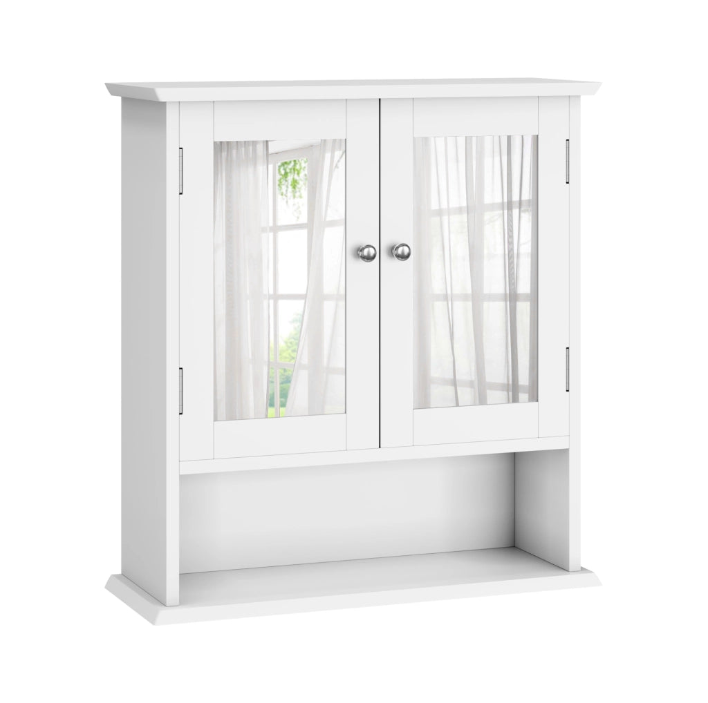 Mobile bagno sospeso bianco con specchio, scaffale regolabile e ripiani aperti 54,6x19,8x60 cm