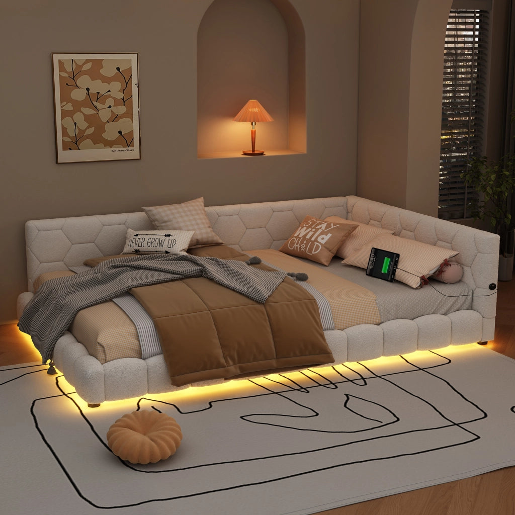 LETTO Giorno 140x200 cm con illuminazione LED, USB e Type-C, Bianco