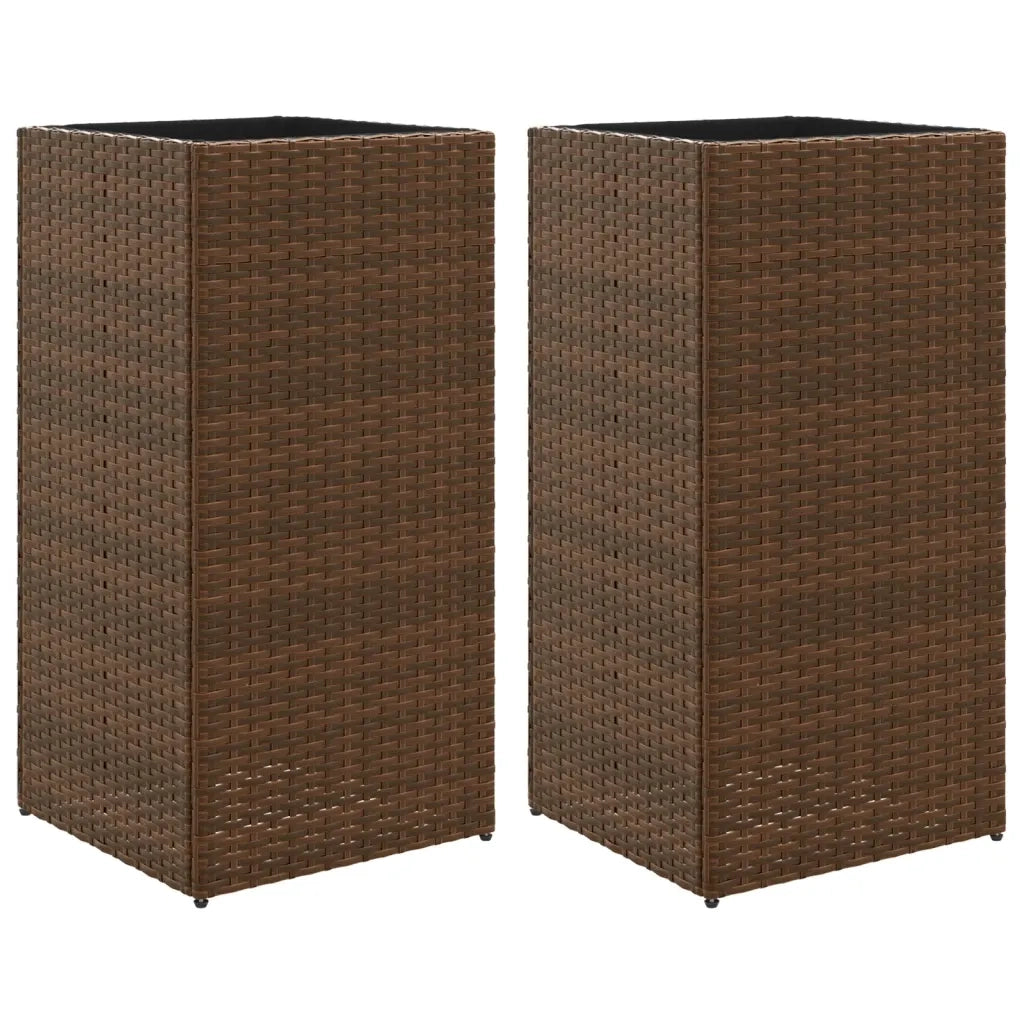 2 pz Fioriere | Cassetta per fiori | Vaso da Giardino Marrone 40x40x80 cm in Polyrattan