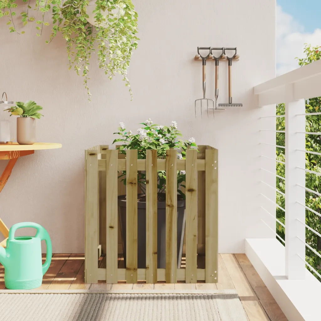 Fioriera | Cassetta per fiori | Vaso Giardino a Recinzione 70x70x70 cm in Pino Impregnato