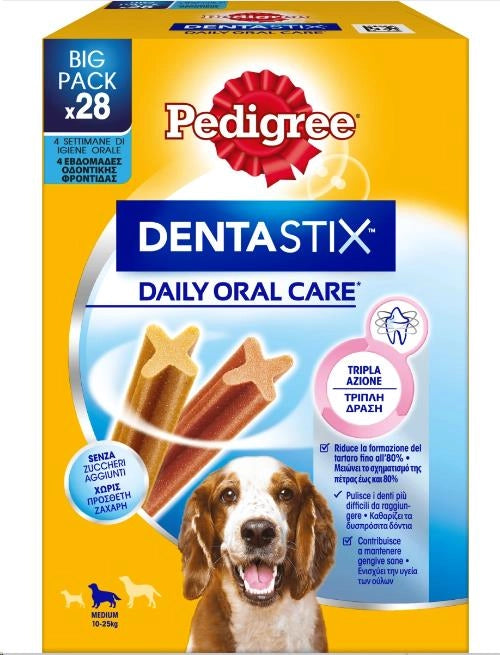 PEDIGREE DENTASTIX PER CANI BIG PACK 28 PZ TRIPLA AZIONE PER CANI MEDIUM 10-25 KG PULIZIA E GENGIVE SANE