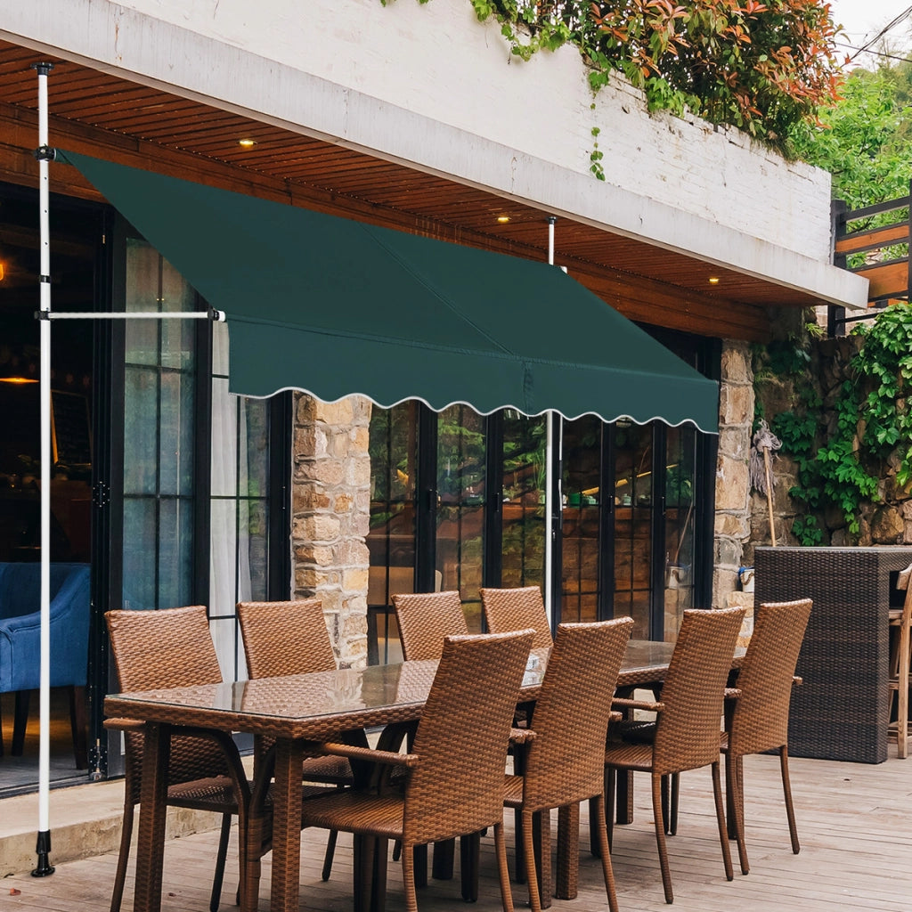 Tenda a bracci da 250 cm di larghezza senza forare da balcone resistente ai raggi UV, Tenda regolabile in altezza Verde