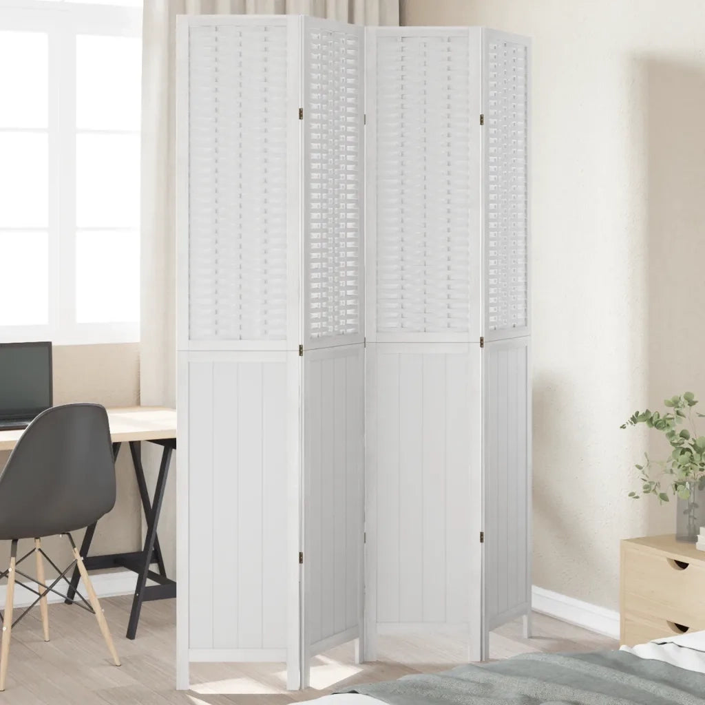 Divisorio Ambienti | Divider per stanze | Paravento 4Pannelli Bianco Legno Massello di Paulownia