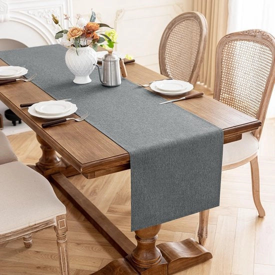 Tavolo da Pranzo con Finitura Lino, 40x220cm, Decorazione da Tavola con Finitura Lino, Lavabile, Realizzato in Poliestere, Impermeabile all'Acqua, con Effetto Loto, Resistente ai Danni, Ideale per Cucina, Matrimoni, Feste, Natale.