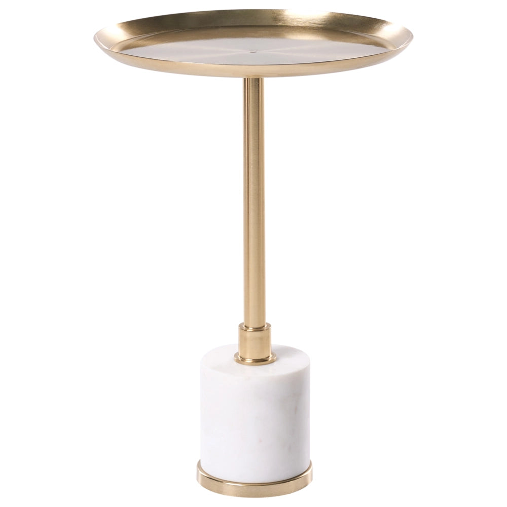 Tavolino bianco e oro in metallo e marmo ø 36 cm Base rotonda Forma geometrica Tavolino moderno