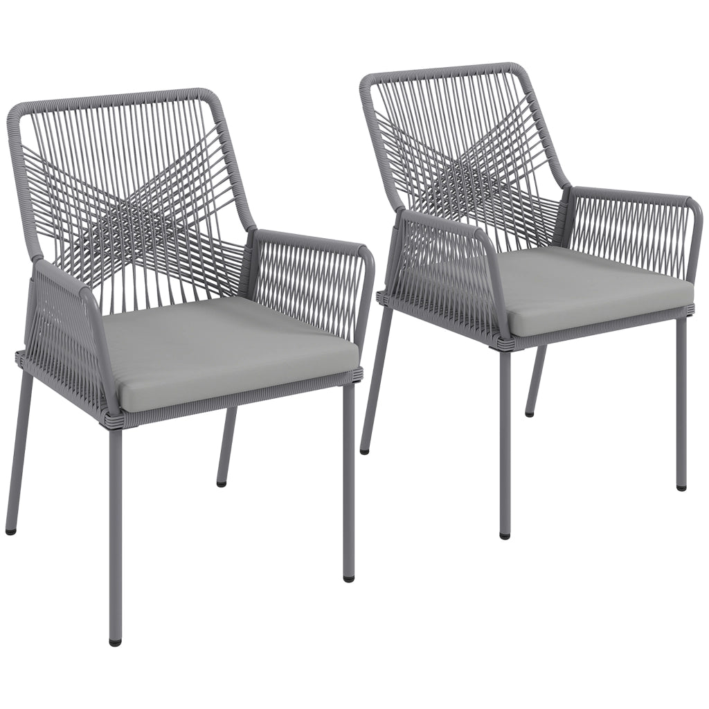 Set 2 Sedie da Giardino con Cuscini ¨C zephmum ¨C PolyRattan Grigio Scuro Acciaio