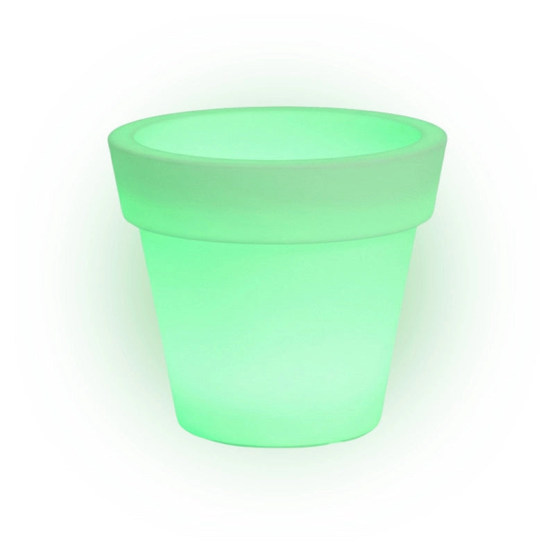 Vaso luminoso moderno di design Ø80 H70 in polimero resistente con LED verde per interno ed esterno - Made in Italy - Monacis